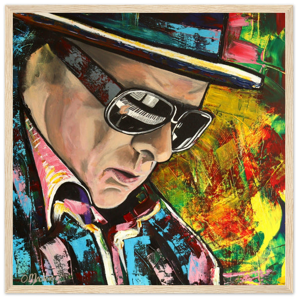 Van Morrison portrait art print by Irish Artist Mullan. Reflects his musical genius & poetic spirit. Tribute to Morrison's legacy, ideal for music & art enthusiasts.